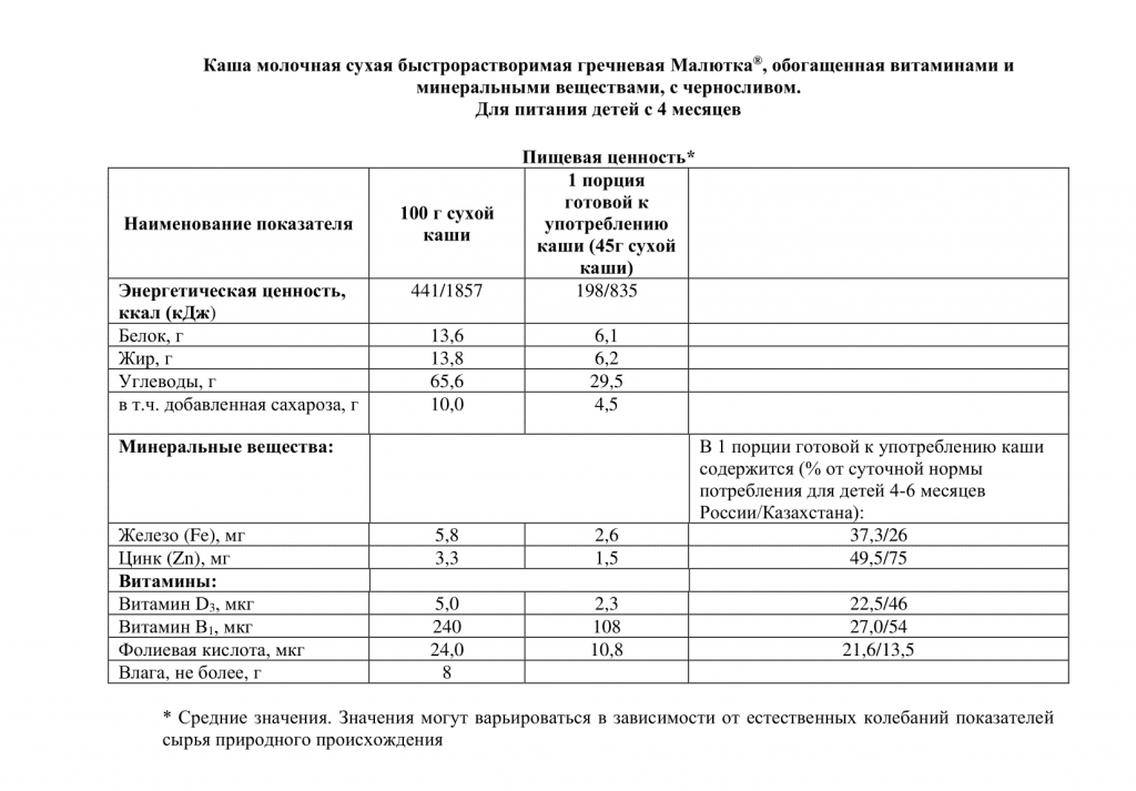 Каша гречневая с черносливом МАЛЮТКА для детей с 4 месяцев | где купить ...
